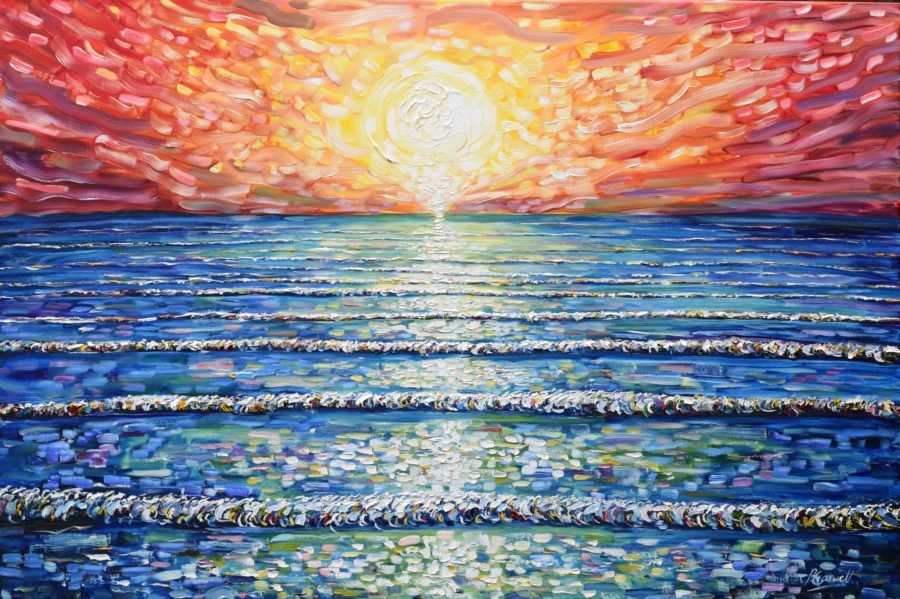 Very Large Painting For Sale of the Sunset at Saunton Beach Pete Caswell