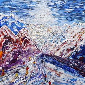 Verbier Mt Fort skiing snowboarding paintings for sale