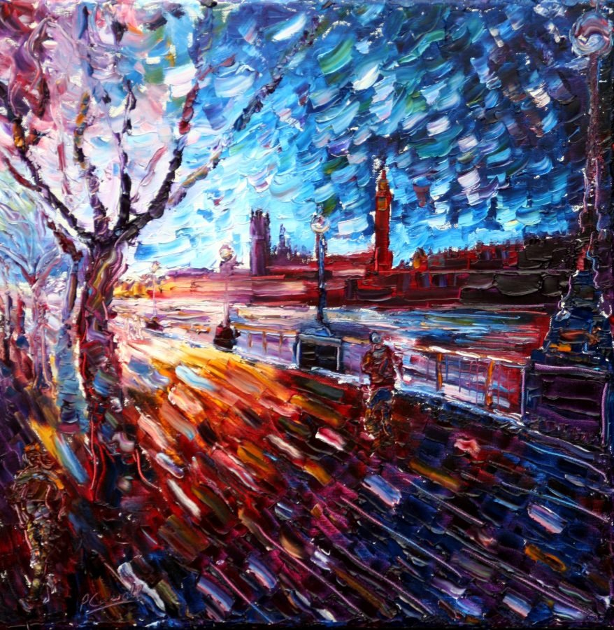 London Oil Painting For Sale of Westminster Bridge,Big Ben and Houses