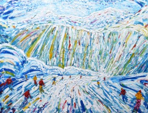 Courchevel Skiing and Snowboarding Painting For Sale