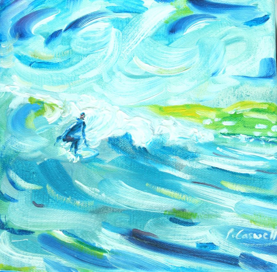 Surfing wave painting Caribean