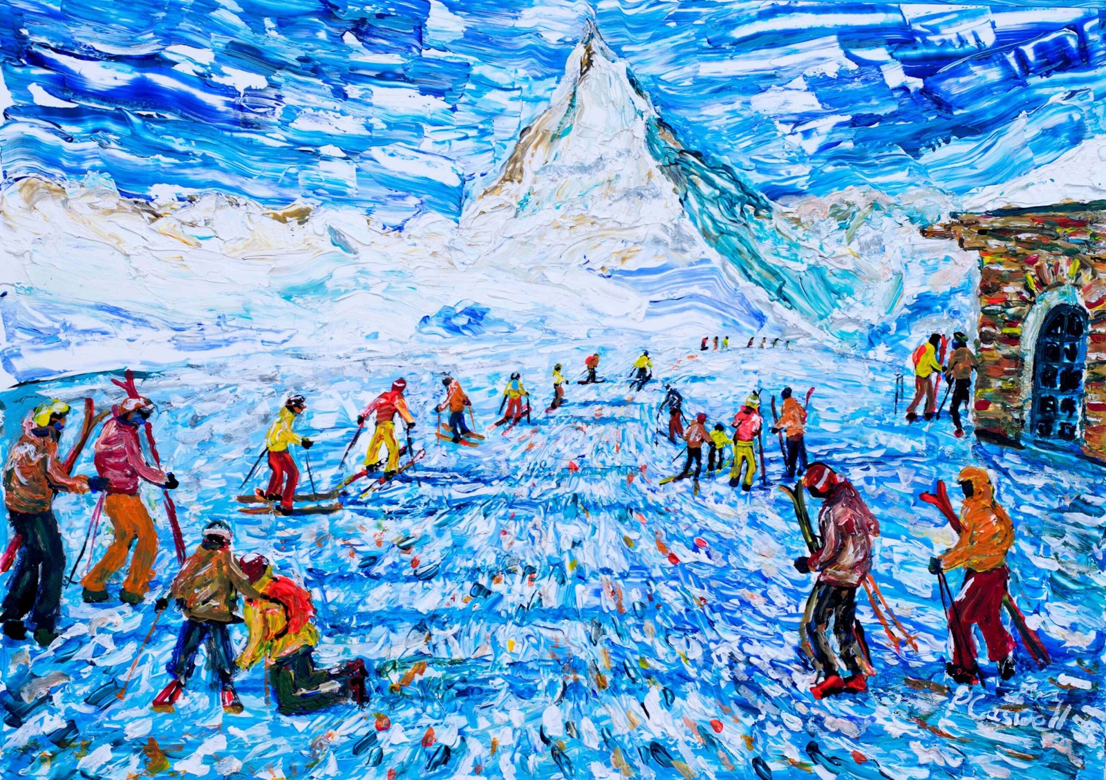 Switzerland Ski Art Painting Zermatt Matterhorn