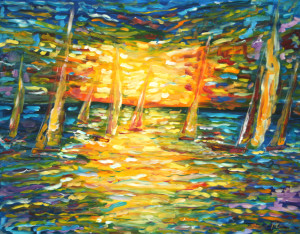 Sailing sunset oil painting for sale