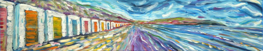 Colourful Oil Painting for Sale of Beach huts at Wolacombe, North Devon