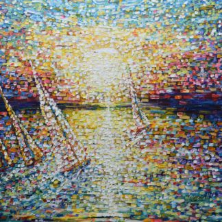 Large impressionist sailing painting Cannes South France