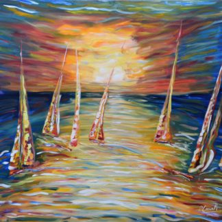Sunset Sailing Painting Print For Sale