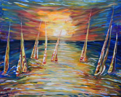 Sunset Sailing Painting Print For Sale