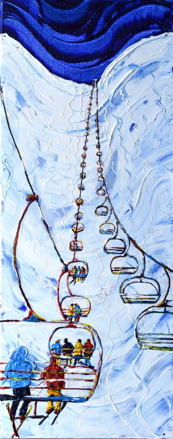 Skiing Painting Tignes chair lift Grand Huit
