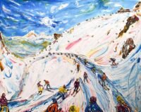 Skiing Painting For Sale Meribel and Courchevel