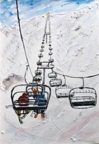 Ski Art Painting Tignes Leisse chair lift under La Grande Motte