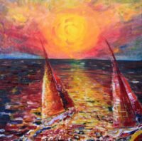 Large Sunset Sailing Painting For sale