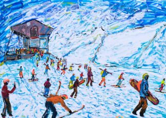 Zermatt Skiing Painting and Ski Print