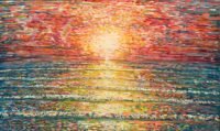 Impressionist Crimson and Golden Yellow Sunset Oil Original Painting from Croyde and Saunton Beaches
