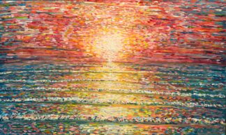 Impressionist Crimson and yellow sunset painting Croyde and Saunton Beach