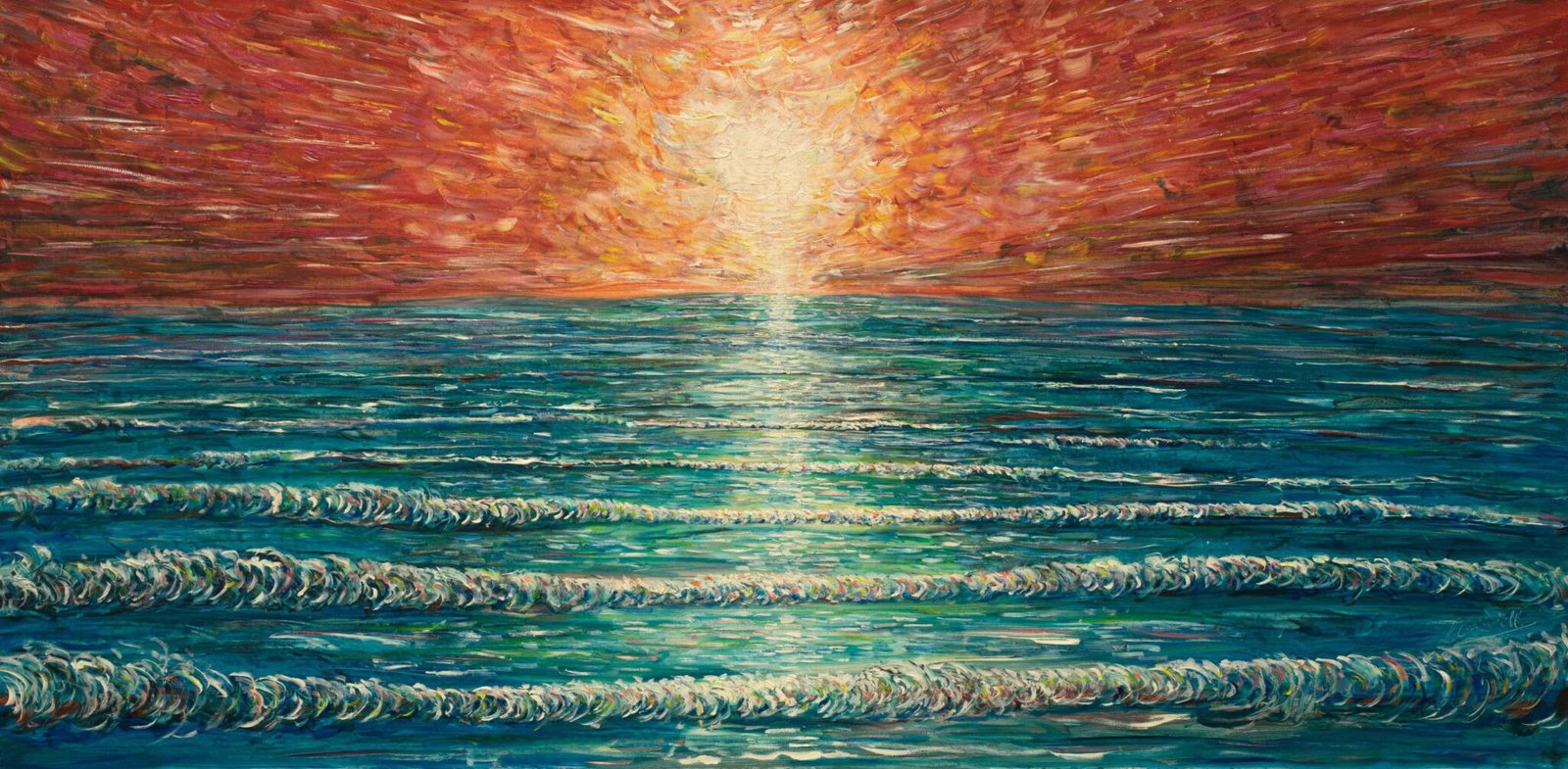 Very Large Painting For Sale of the Sunset at Saunton Beach Pete Caswell Ski Art Paintings