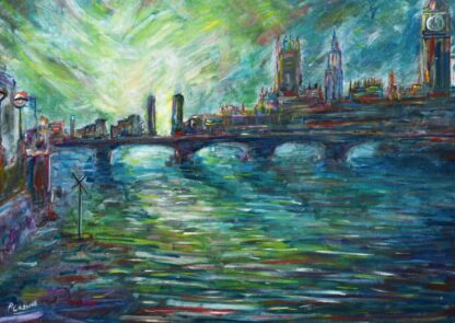 London Westminster Bridge Oil Painting with Big Ben and Westminster Cathedral