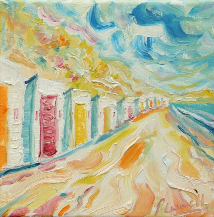 Beach Huts painting at Woolacombe looking towards Putsborough - Image 1
