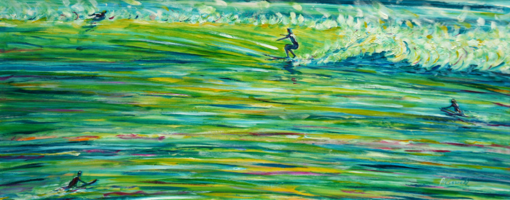 Surfing at Putsborough large painting for sale