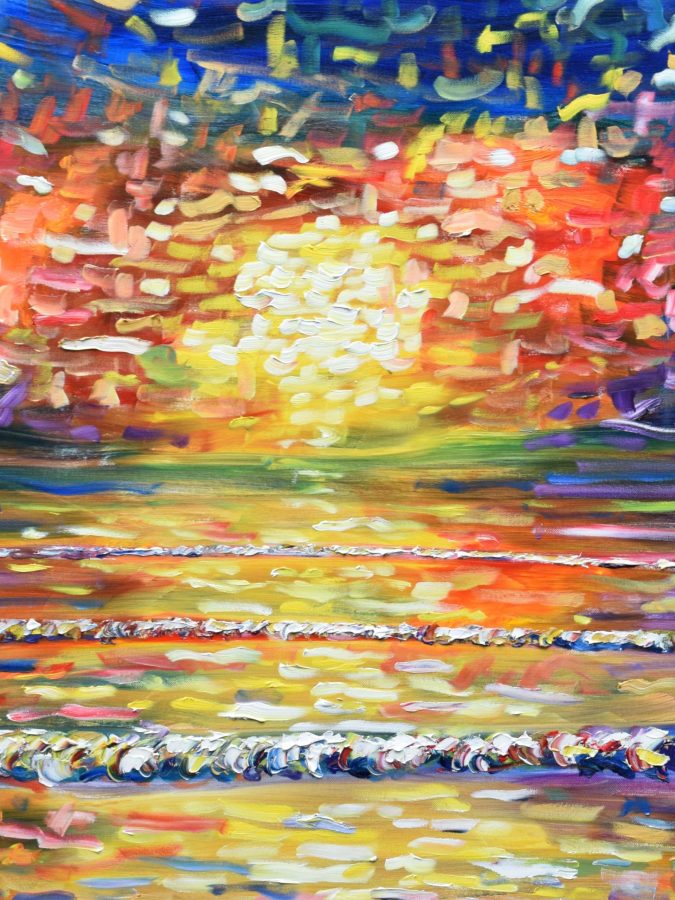Large Colourful Paintings For Sale of Sunsets and Skiing
