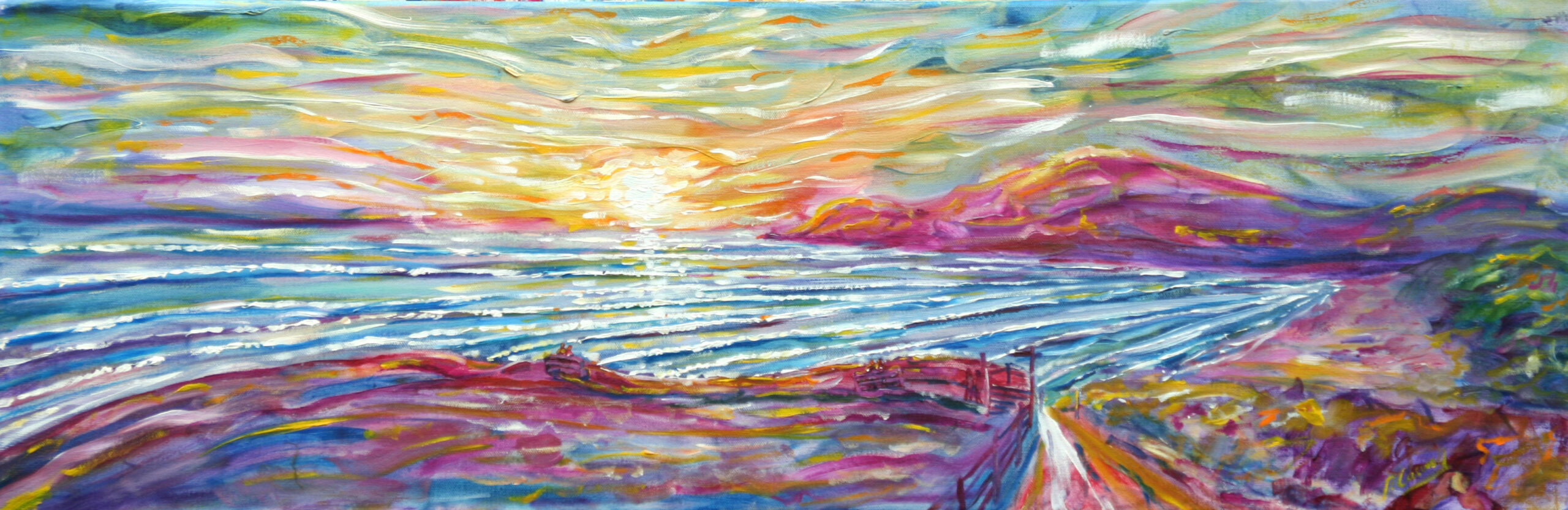 Croyde Beach Oil Painting at sunset
