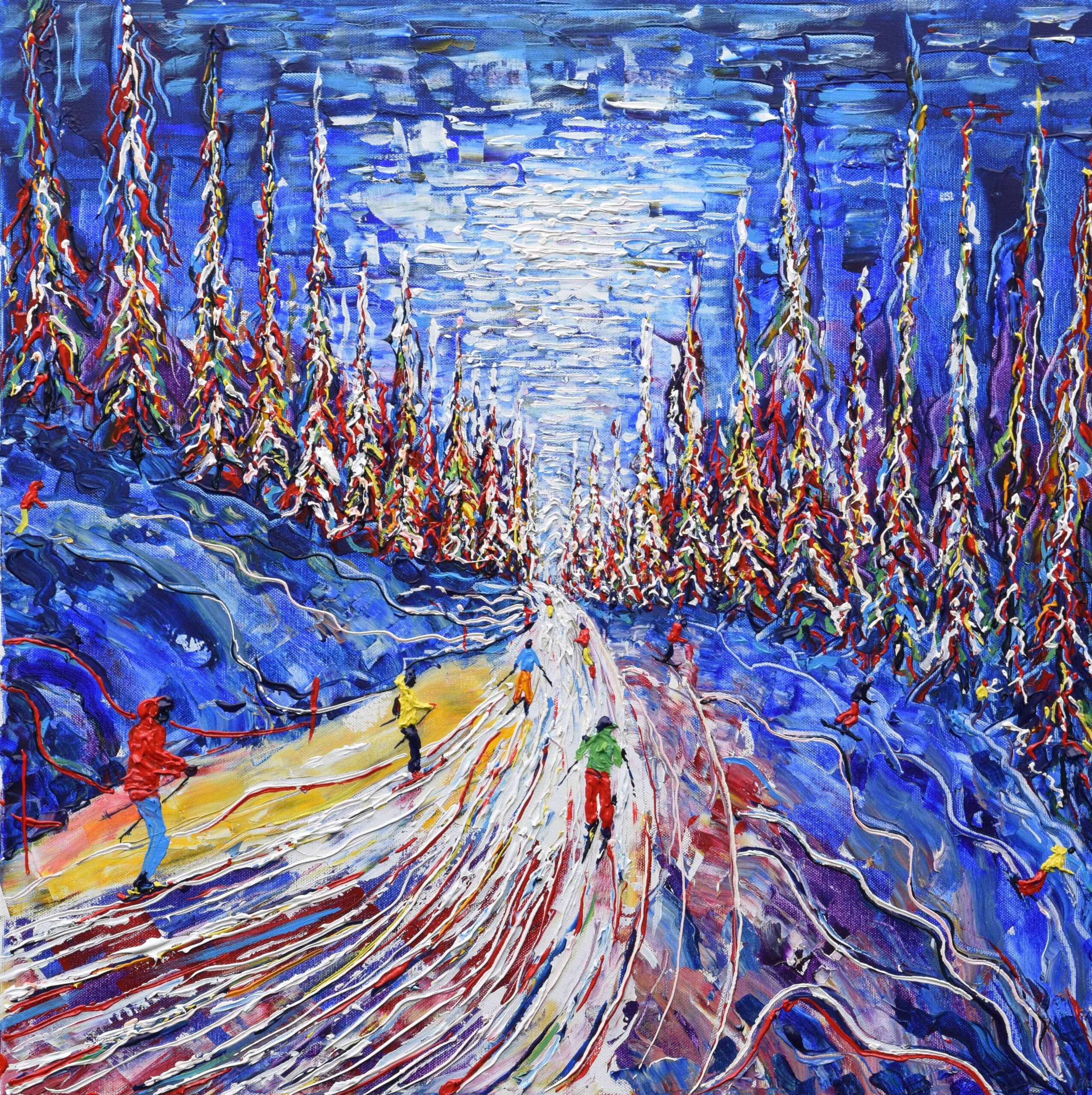 Verbier Four Valleys skiing and snowboarding painting for sale