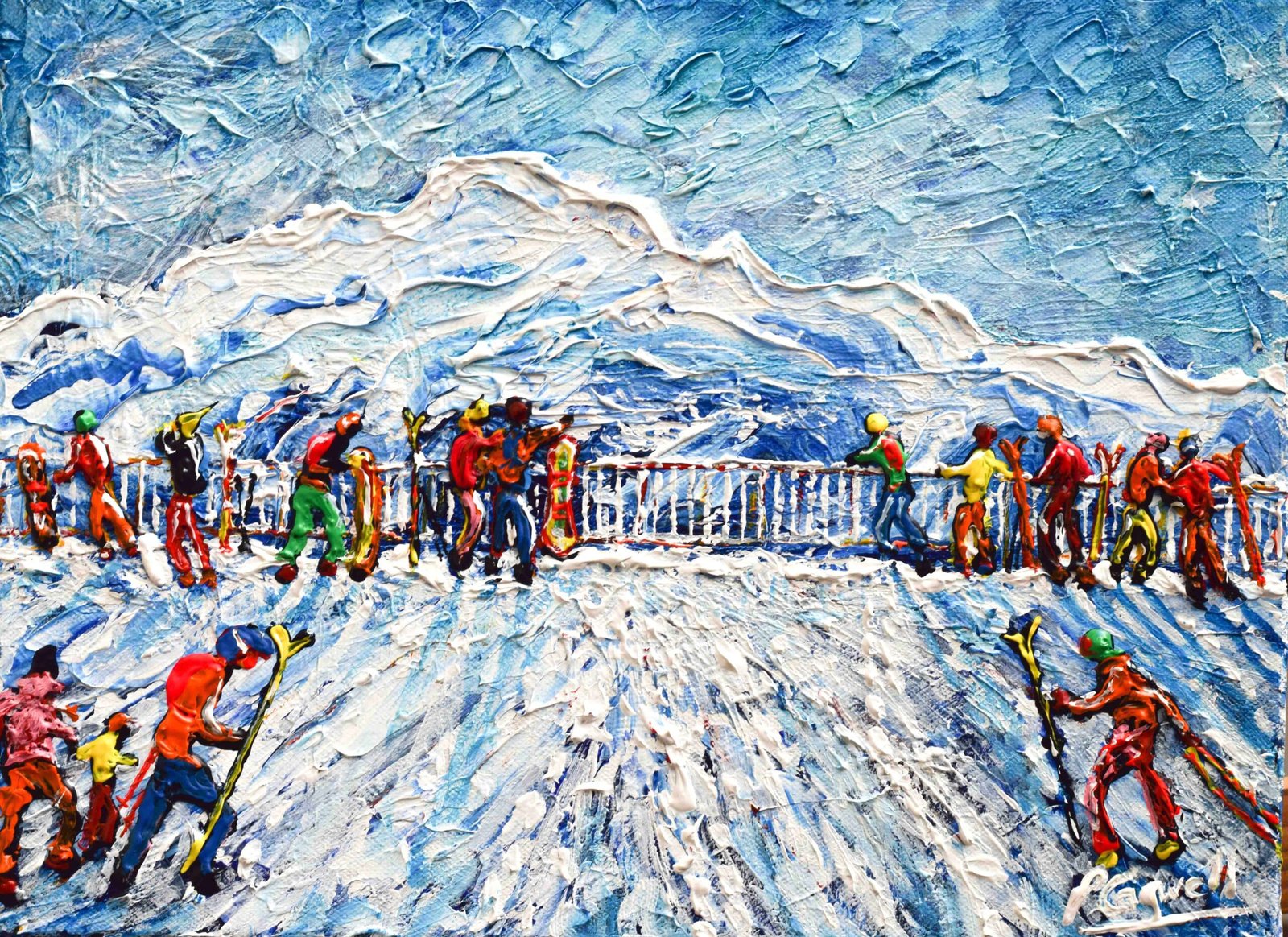 Verbier ski art painting of Mont Fort Cable Car Station View at the Summit