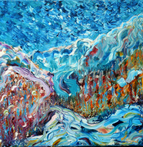 Courmayeur and Mt Blanc Oil Painting from the Italian side.