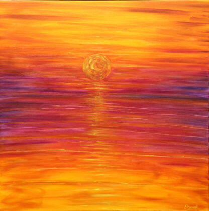 Putsborough sunset painting in orange sky for sale
