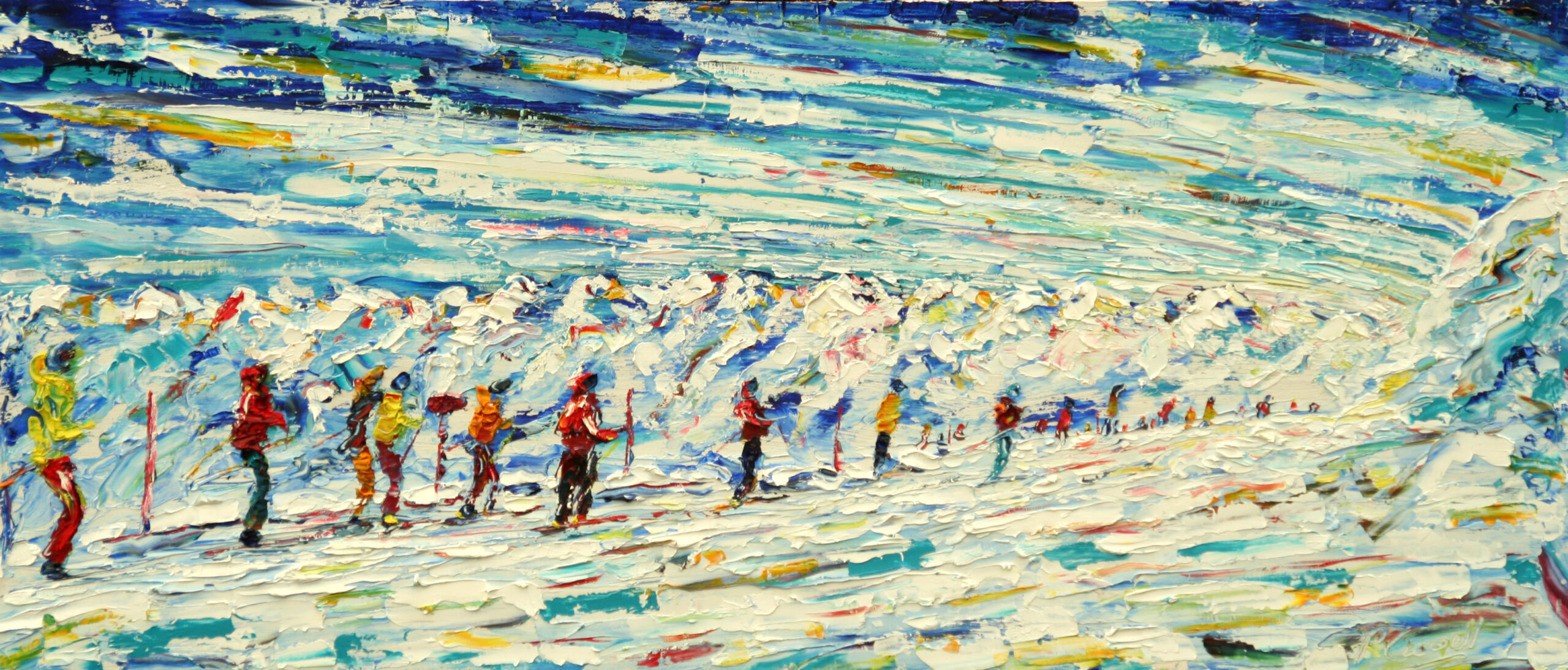 Tignes Grande Motte Skiing Snowboard Painting For Sale
