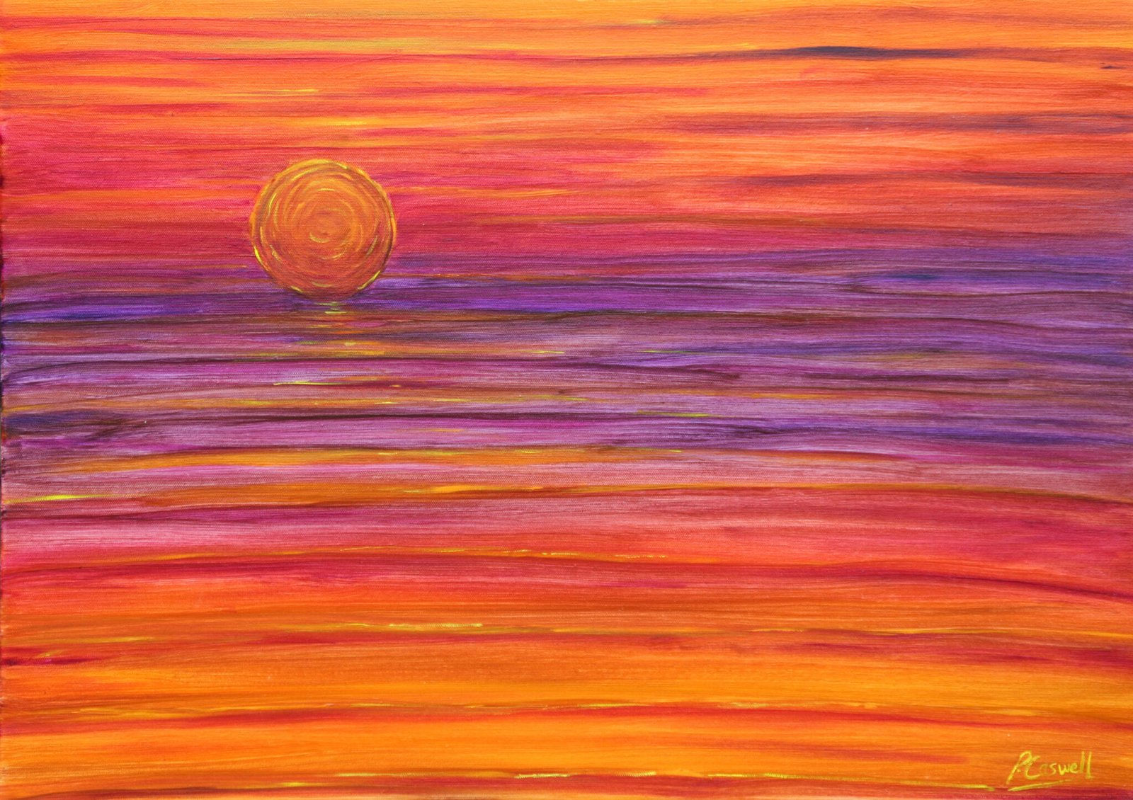 Sunset oil painting for sale from Pete Caswell Ski Prints