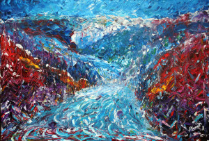 Four Valleys Switzerland - Verbier, Siviez, Nendaz - Collection of Skiing and Snowboard Paintings For Sale.