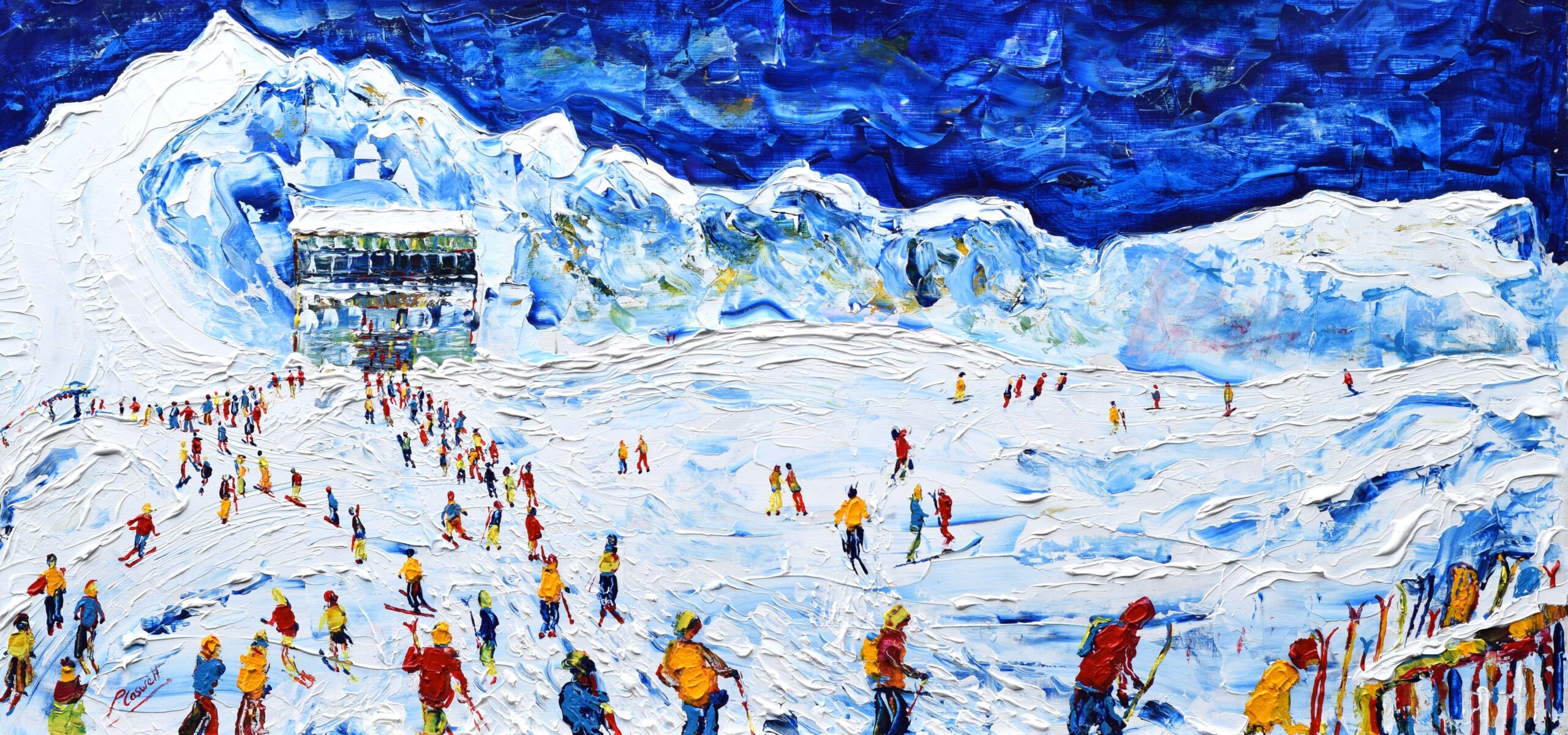 Tignes Val D'Isere Skiing Snowboarding Paintings For Sale