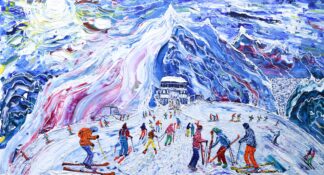 Tignes Val d'Isere Grande Motte Painting. Skiing and Snowboard painting by Pete Caswell.