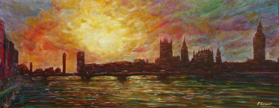 Large London Paintings For Sale, very colourful Westminster Bridge, Big Ben, Houses of Parliament, River Thames
