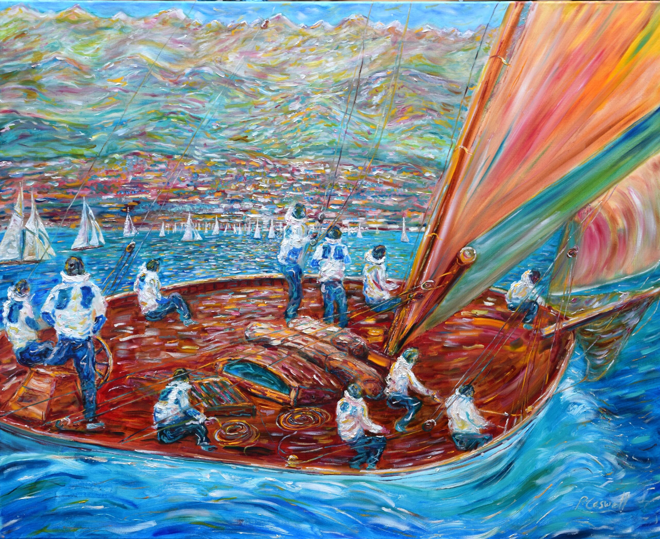 Yacht Sailing Painting for sale from Cannes, Antibes, St Tropez, Monaco