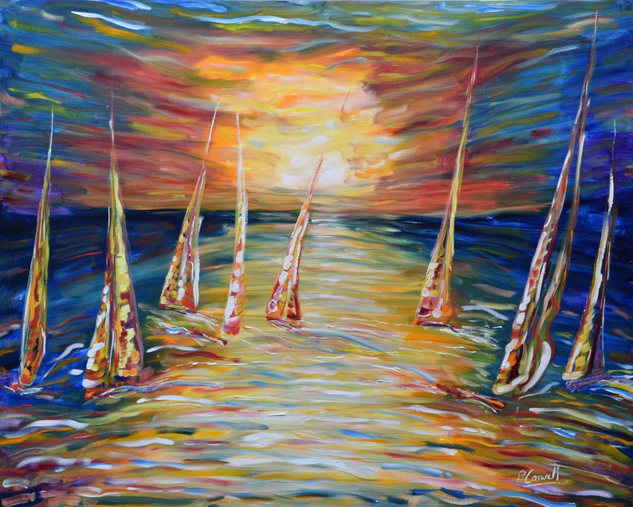 Sailing sunset painting for sale