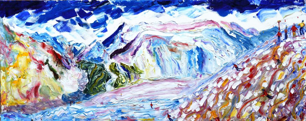 Val D'Isere painting for sale of the Face black piste