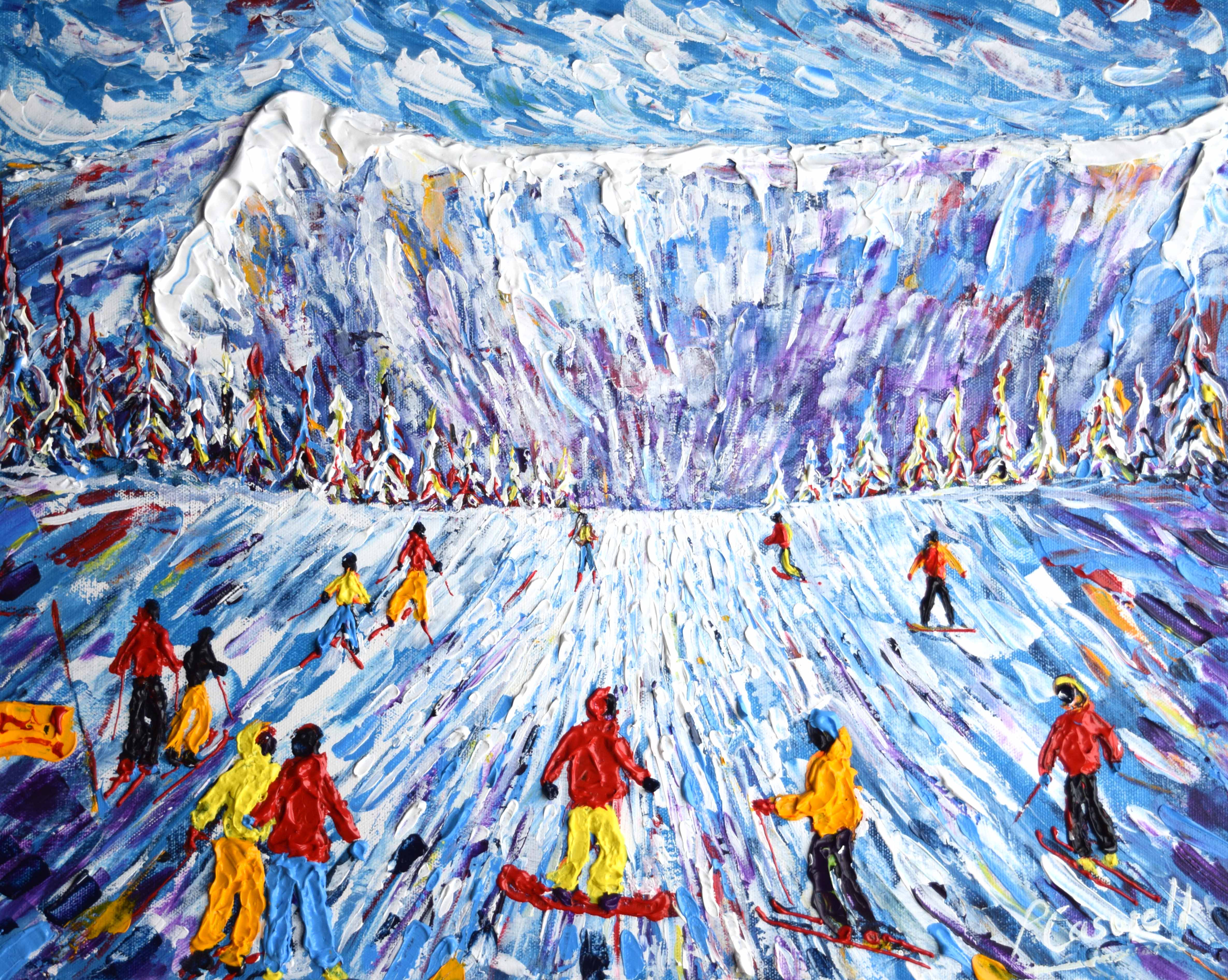 Morzine Caboche Gondala on the Rochebrune summit skiing painting