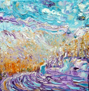 Argentiere Skiing and Snowboarding painting near to Chamonix and Mt Blanc