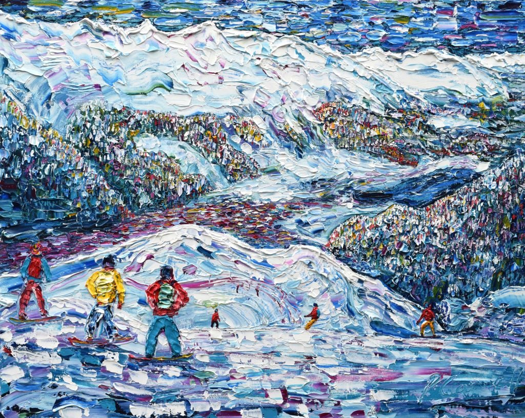 Davos Klosters skiing and snowboarding paintings and prints of ski paintings