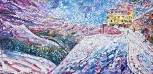 Davos Klosters skiing and snowboarding paintings and prints of ski paintings