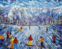 Megeve Rochebrune Summit Skiing Painting