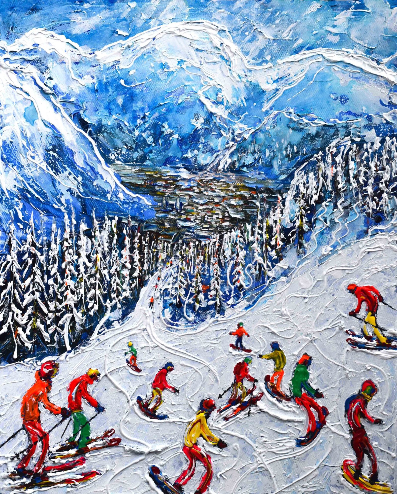 Val d'Isere ski painting. Skiing art paintings.