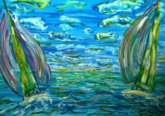 Caribbean Sailing Painting For Sale with Spinakers flying British Virgin Islands