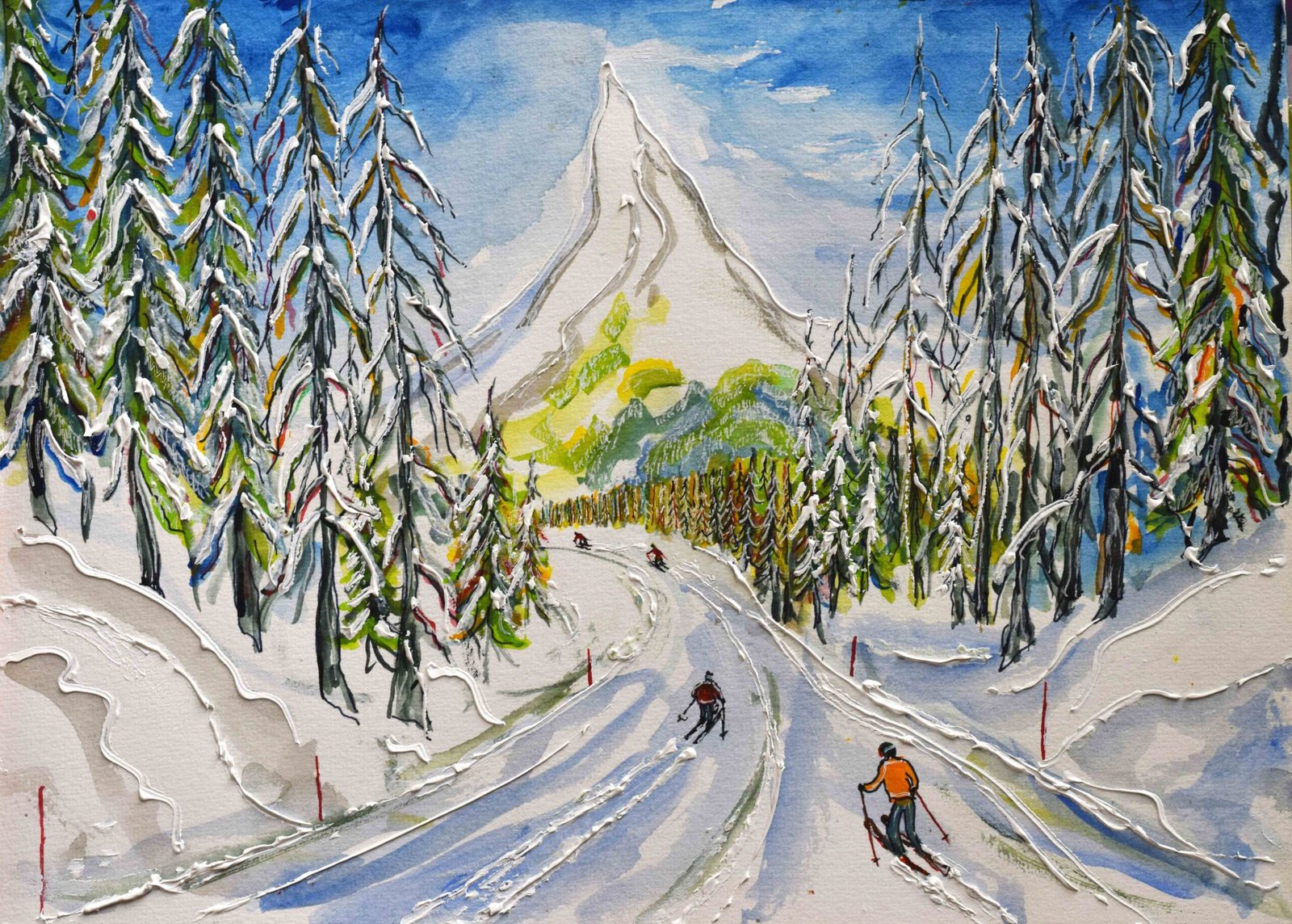 Ski Art Painting Zermatt Matterhorn Switzerland