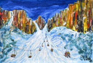 Cortina Ski Painting and Ski Print of the Dolomites