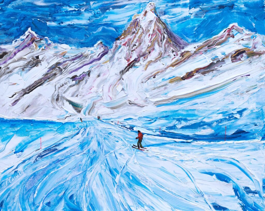 Cervinia Ski Painting and Ski Poster