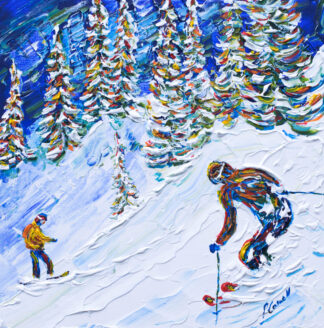 Verbier off piste skiing painting