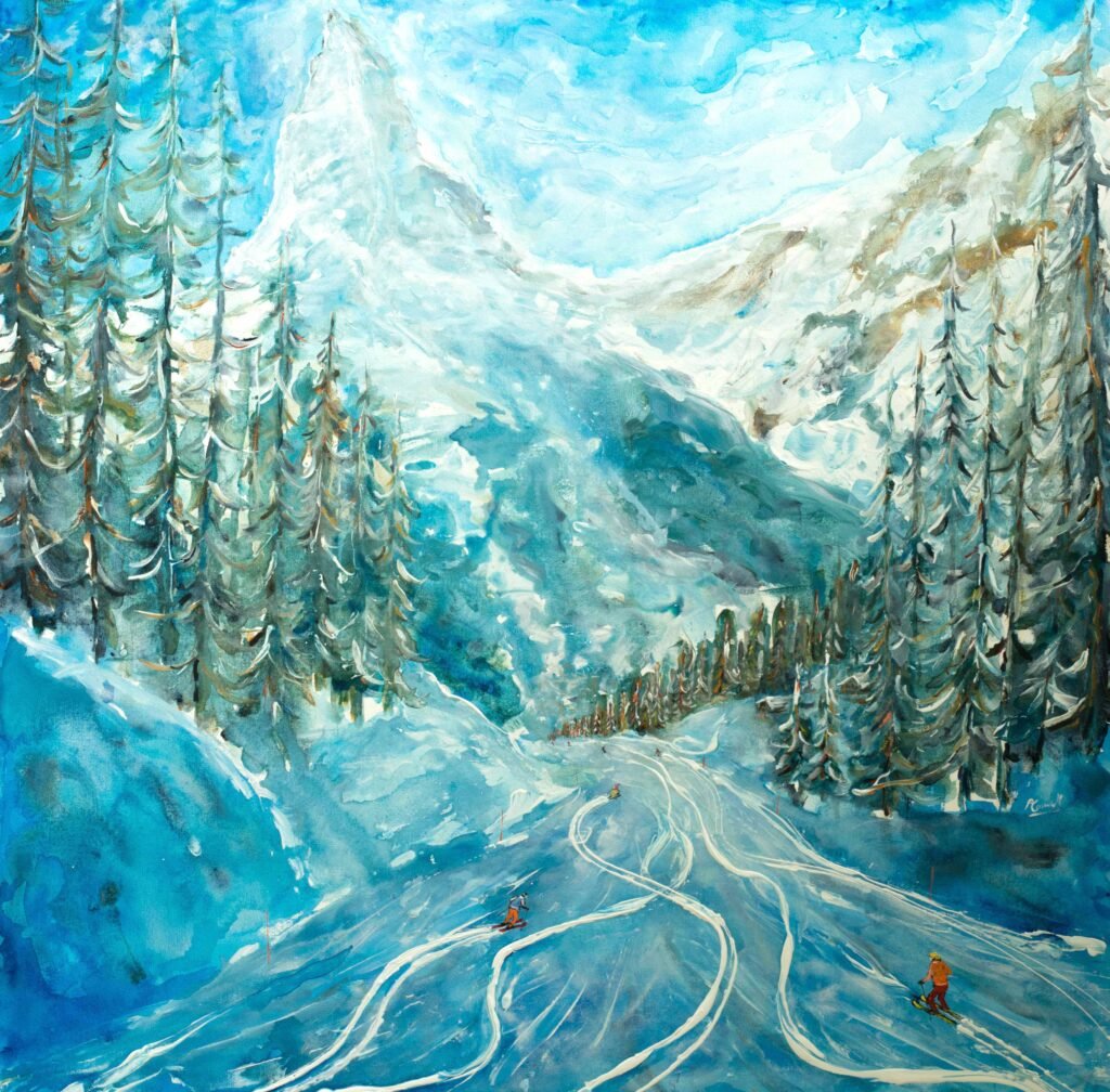 Matterhorn Zermatt Ski Painting and Poster