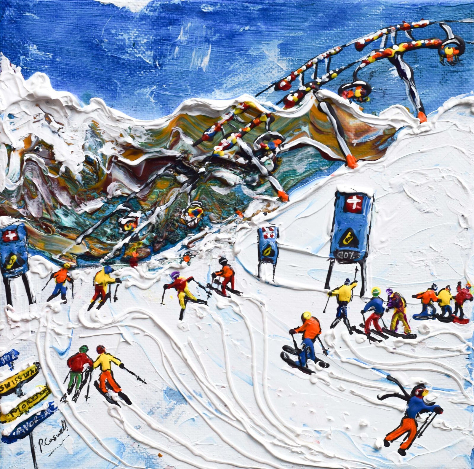 Portes Du Soleil Morzine & Avoriaz Swiss Wall Ski Art Painting